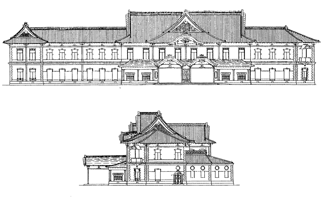 バルツァー設計の日本風東京駅舎、乗車口の正面と側面