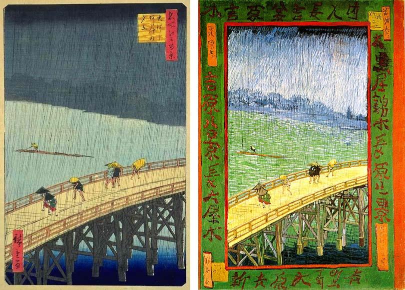 歌川広重の浮世絵（左）ゴッホによる模写（右）
